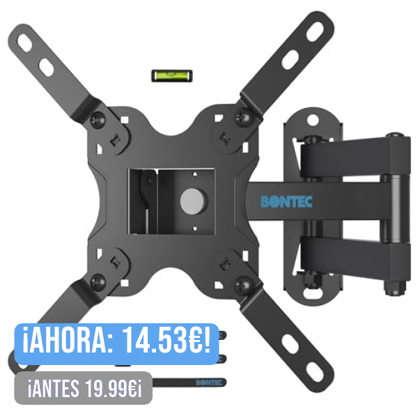 BONTEC Soporte TV Pared para Televisiones de LED LCD OLED de 13-42 Pulgadas, Soporte Pared TV de Inclinación, Giro y 360 °Rotación de hasta 20 kg, Máx. VESA 200x200mm, con Tornillos de Seguridad