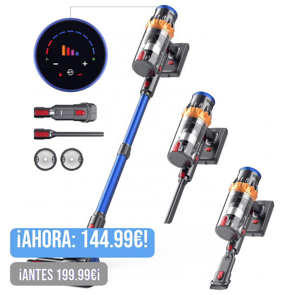 MIBODE Aspiradora sin Cable, 45kPa/550W/70Mins Escoba Aspiradora sin Cable con Pantalla Táctil, Aspiradora con Modo Automático y Cepillo Antienredos para Suelo/Alfombra/Pelos de Animales