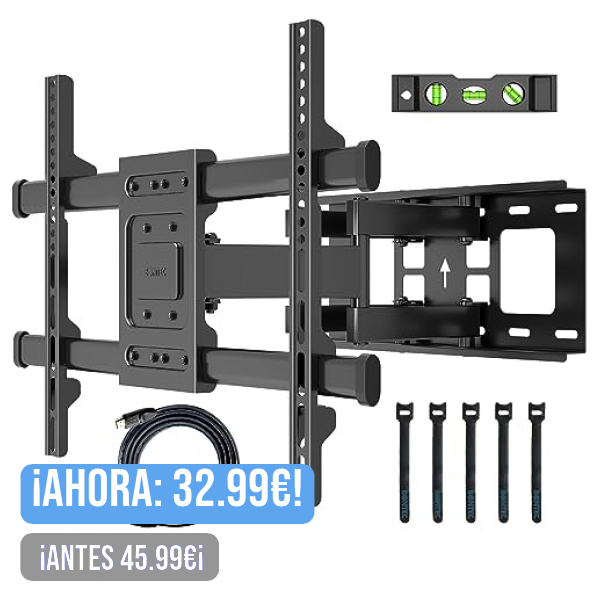 BONTEC Soporte TV Pared para Pantallas de 32-80 Pulgadas Plana & Curva LED LCD, Soporte Pared TV de Articulado Inclinable y Giratorio, Resistentes hasta 60 kg, VESA Máx 600x400 mm