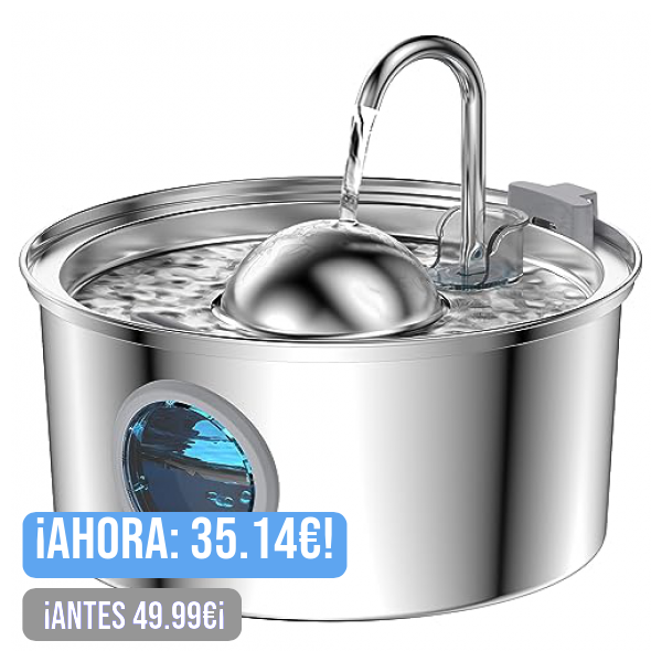 Fuente para Gatos Acero Inoxidable - 3.2L Bebedero con Ventana Transparente y Diseño Hemisférico - Bomba Silenciosa - Multi-Filtración Que Proporciona Agua Corriente