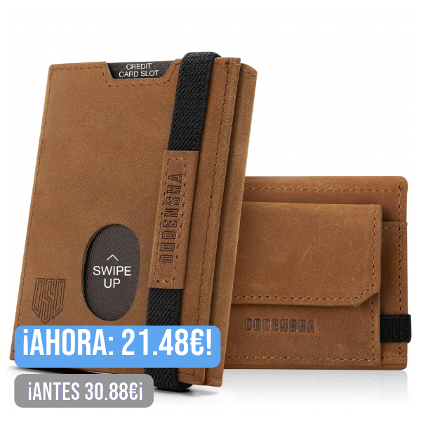 DODENSHA Carteras para Hombre con Monedero | RFID Cartera Tarjetero Hombre | Regalo Billeteras con XL Bolsillo Abotonado y 7 Ranuras para Tarjetas | 1 Ranuras para ID | Banda Elástica | Marrón