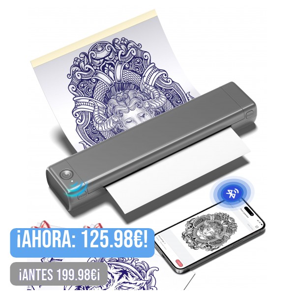 Phomemo M08F Impresora Termica Tattoo de Tatuaje Impresora de Tatuajes de Transferencia de Termocopiadora Tattoo de Tatuaje Profesional con 10pcs Papel de Tatuaje