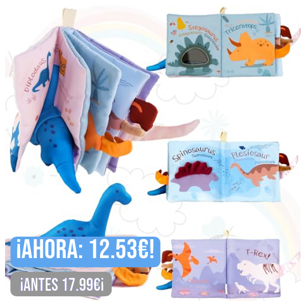 Richgv Libros Bebes Juguetes Bebes 0-3-6-12 Meses, Dinosaurio Libros Sensorial Suave de Actividades para Bebes, Regalos Juguetes Bebe 1 año