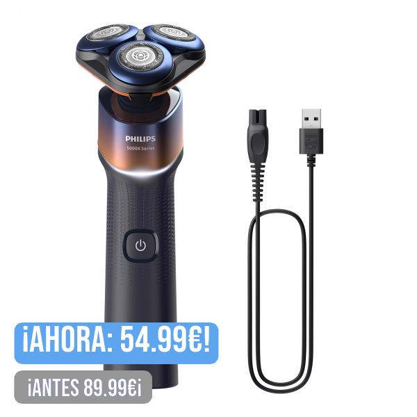 Philips Serie X5000 Afeitadora Eléctrica Hombre, Máquina de Afeitar Barba, 27 cuchillas, Cuida la piel, Cabezal flexible 360º, 50min de uso, En Seco y Húmedo, Recargable, X5012/00, Naranja