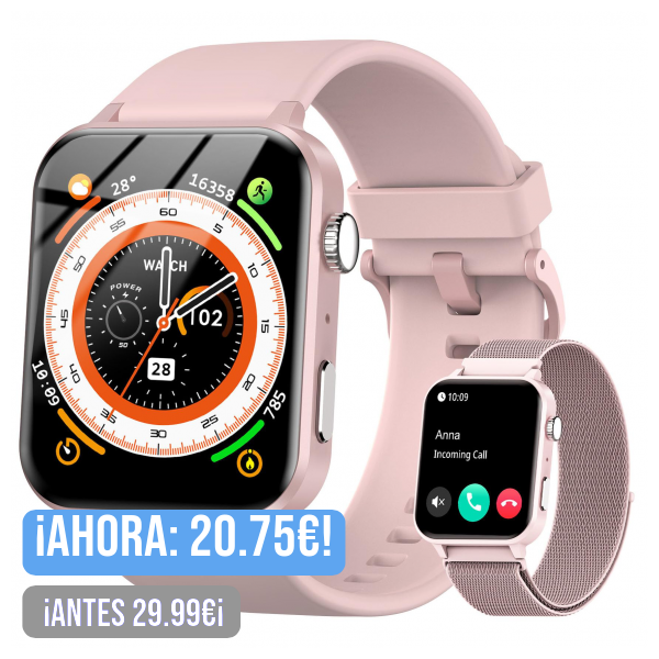 IOWODO Reloj Inteligente Hombre Mujer, Smartwatch Mujer con 2 Correas,1.85