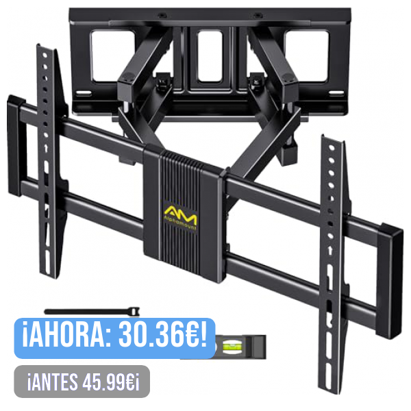 Alphamount Soporte TV Pared Movimiento Completo para Televisores 37 a 75 Pulgadas, Soporte TV Inclinable y Giratorio con Brazos Dobles, Máximo VESA 600x400 mm hasta 45 kg, APLF6-E