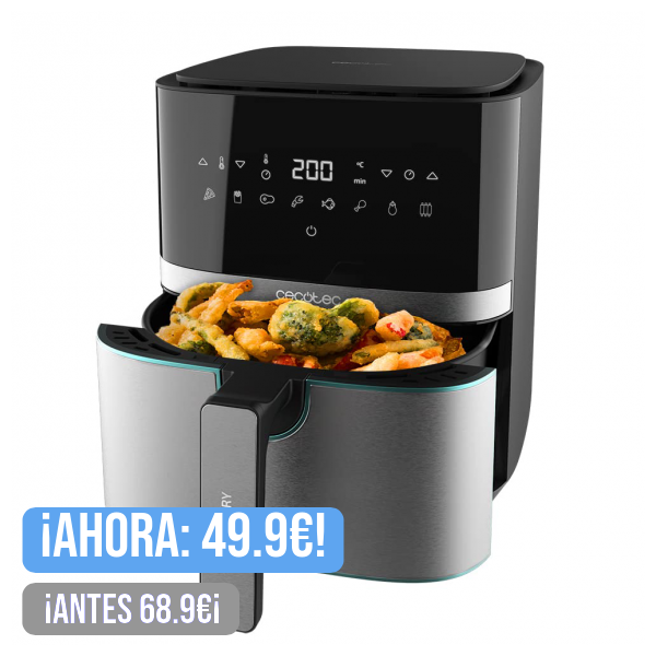 Cecotec Freidora sin Aceite de 5,5 L de Aire Caliente Cecofry Full Inox 5500 Pro. 1700 W, Dietética y Digital, Panel Táctil, Acabados en Acero Inox, Tecnología PerfectCook, Termostato, 8 Modos