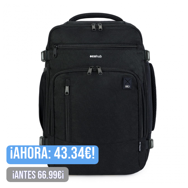 ECOHUB Ryanair Mochila Viaje Cabina Avion 40x20x25 Maletas de Viaje Bolsa de Viaje Bolso del Ordenador Portátil Maleta de Mano Under Seat Eco Pet Mochila para Equipaje de Mano 20L,Patentado(Negro)