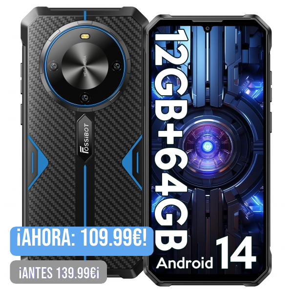 FOSSiBOT F105 Móvil Resistente 2024, 12GB (4+8)+64GB (TF 2TB) Teléfono Irrompible, 6.74