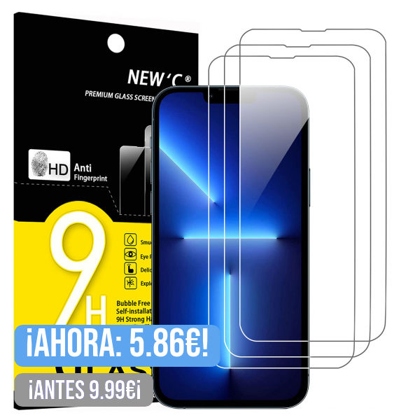 NEW'C 3 Piezas, Protector Pantalla para iPhone 14, iPhone 13, iPhone 13 Pro (6,1 Pulgadas), Cristal templado Antiarañazos, Antihuellas, Dureza 9H, 0.33 mm Ultra Transparente, Ultra Resistente