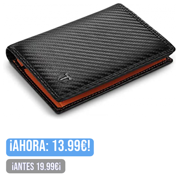 TEEHON Cartera Hombre, Cartera Vertical Cuero de Fibra de Carbono, con RIFD Protección, 13 Ranuras para Tarjetas, con Cremallera, Regalo para Hombre de Navidad, Cumpleaños(Negro y Naranja)