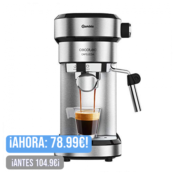 Cecotec Cafetera Express Cafelizzia 790 Steel para Espressos y Cappuccinos. 1350 W, Brazo portafiltros con Doble Salida y Dos filtros, 20 Bares de Presión, Depósito Extraíble de 1,2L, Acero