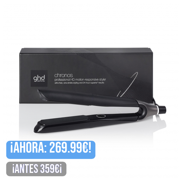 ghd chronos negra - plancha de pelo profesional, lisos, rizos y ondas de alta definición, 3 veces más rápida, tecnología HD motion-responsive, temperatura óptima de peinado 185ºC