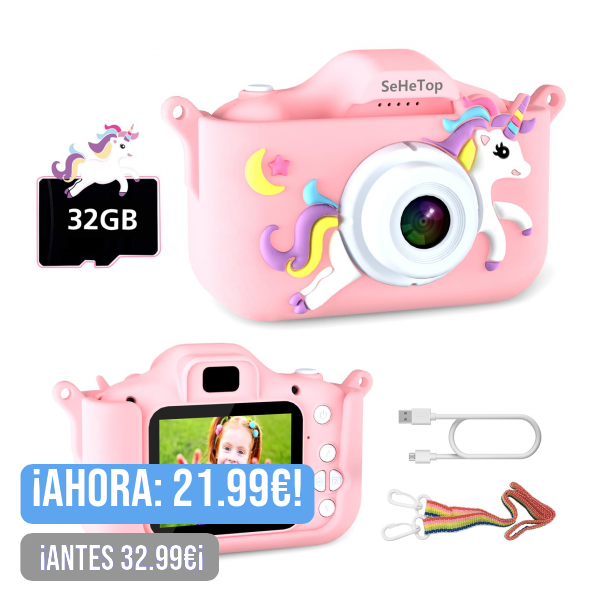 SeHeTop Camara Fotos Infantil, 1080P HD Video cámara Fotos niños,Juguetes niños 3 4 5 6 7 8 9 10 años,Juguetes con cámara para niños y niñas, Regalos de cumpleaños, scon Tarjeta SD de 32 G(Rosa)