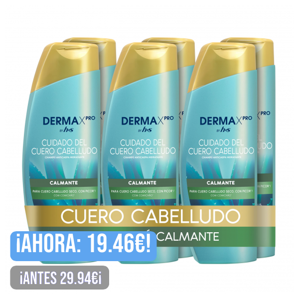 h&s DERMAXPRO Champú Anticaspa Calmante Para Cuero Cabelludo Seco Y Con Picor – Clínicamente Probado Y Dermatológicamente Testado, 300ml x6