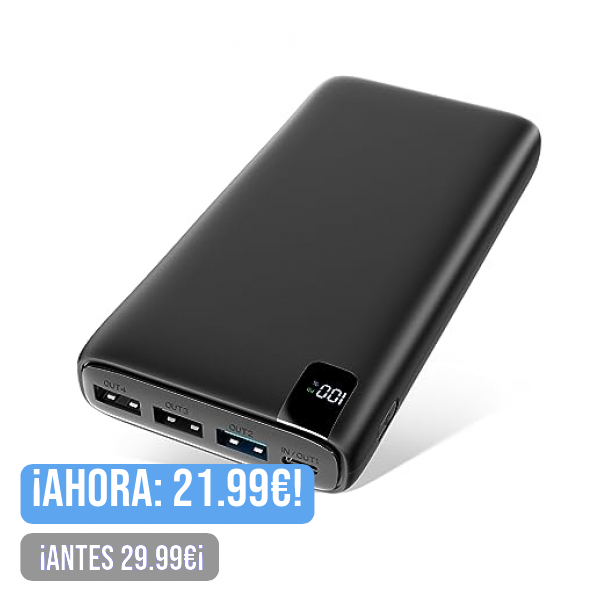 A ADDTOP Batería Externa 26800mAh, 22.5W Power Bank USB C PD Cargador Portátil Carga Rápida con Pantalla LCD y 4 Outputs para Smartphones, Tablets y más