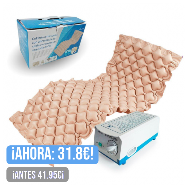 Mobiclinic, Colchón antiescaras de Aire alternante, Modelo Mobi 1, con Motor compresor, PVC médico ignífugo, Marca Española, para escaras de Grado I, 200 x 90 x 7, 130 Celdas, Color Beige