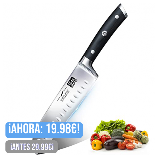 SHAN ZU Cuchillo Santoku Japones, Cuchillos de Cocina Profesionales 18cm, 7 ''Cuchillo Chef de Acero Inoxidable Alemán de Alto Carbono, Cuchillos Cocinero para Frutas, Verduras, Carne