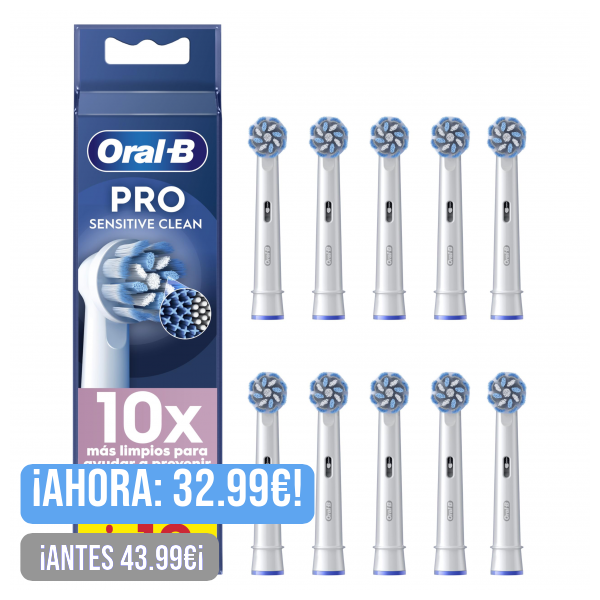 Oral-B Pro Sensitive Clean Recambios para Cepillo de Dientes Eléctrico, Pack de 10 Cabezales, Blanco - Originales