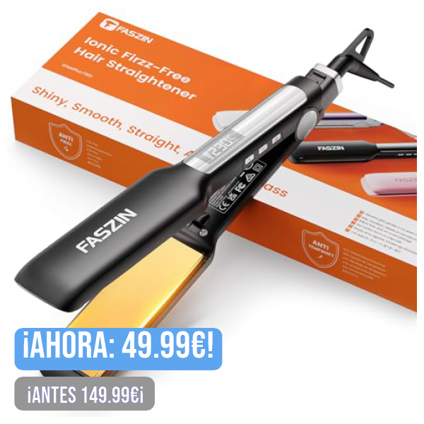 Plancha profesional Faszin para el cabello, placa ancha de 42 mm de titanio y iones negativos, calentamiento rápido en 30 segundos, 11 niveles de temperatura ajustables (130-230°C) - Negro