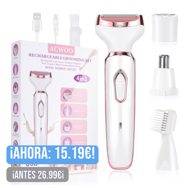 ACWOO Afeitadora Eléctrica para Mujer, 4 in 1 USB Recargable Eléctrico Depiladora sin Dolor, Recortadora Femenina Electrica Impermeable, Rasuradora Mujer para Cara, Nariz, Axilas, Piernas, Bikini