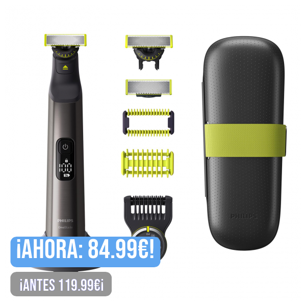 La auténtica Philips OneBlade Pro 360 Recortadora Barba, Maquina de Afeitar Hombre, Afeitadora Corporal, Cara y Cuerpo, 2 Cuchillas 360, 14 Longitudes, Adaptador Para Base Carga, Funda, QP6651/35