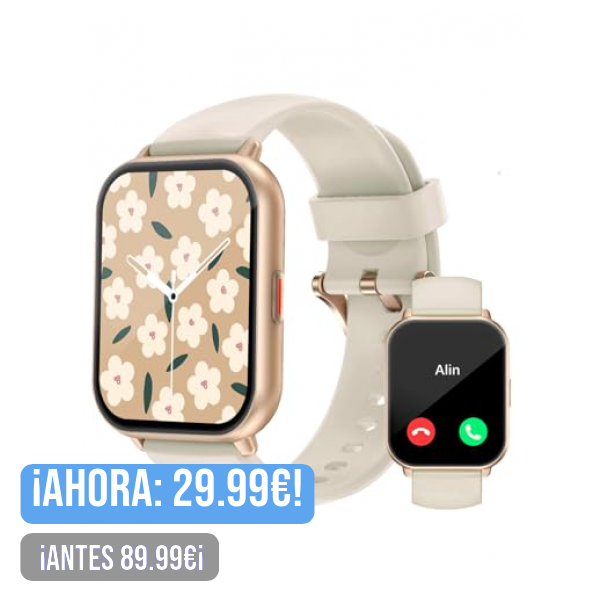 RUIMEN Smartwatch con Llamadas,Reloj Inteligente Haga Reciba Llamada y Asistente Voz, Smartwatch Mujer Hombre con Podómetro Oxígeno Sanguine Impermeable IP68 100+ Deportes Modos Pulsera de Actividad