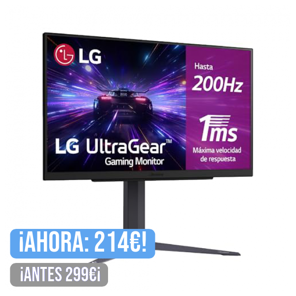 LG 27GS75Q-B.AEU - Monitor Ultragear, 27 Pulgadas, Gaming, Panel IPS, QHD, 2560x1440, 16:9, 1000:1, 1ms, 200 Hz, G-Sync, FreeSync, Negro