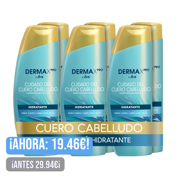 h&s DERMAXPRO Champú Anticaspa Hidratante Para Cuero Cabelludo Seco – Con Aloe Activo, Vitamina E Y Leche De Coco – 300ml, 6 unidades