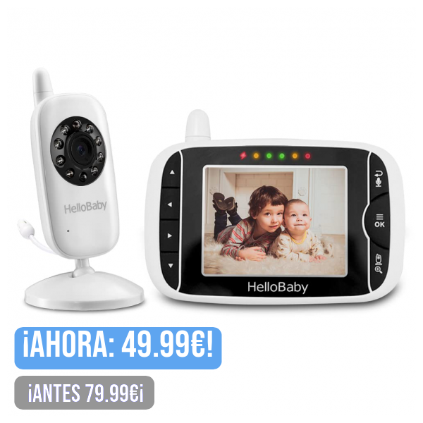 HelloBaby HB32 Vigilabebés Monitor Inalámbrico de Vídeo con Cámara Digital, Vigilancia de la Temperatura de Visión Nocturnay 2 Way Talkback System (HB32), 720p, Sólo movimiento