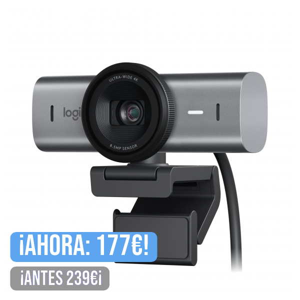 Logitech MX Brio Ultra HD 4K para Colaboración y Streaming Cámara Web, 1080p a 60 FPS, Dos Micrófonos Reductores de Ruido, USB-C, Tapa, Compatible con Microsoft Teams, Zoom, Google Meet, Grafito