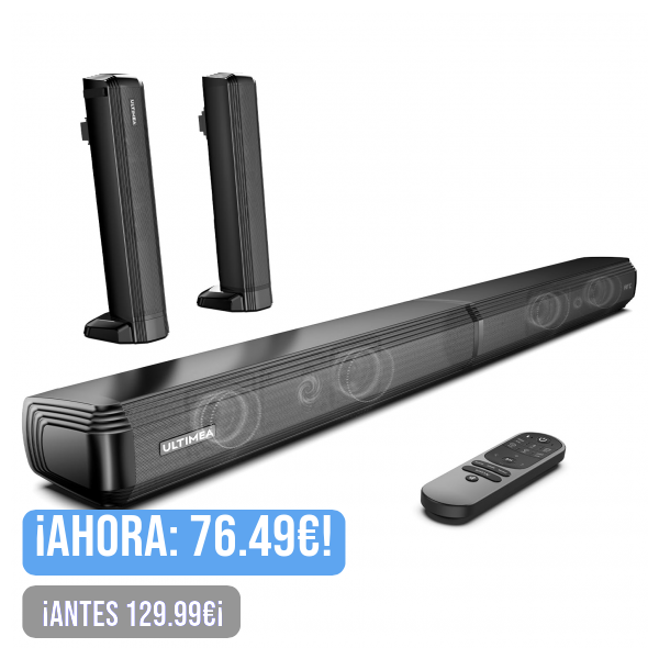 ULTIMEA 2.2ch Barras de Sonido para TV, 2 en 1 Barra de Sonido Desmontable para TV, Bluetooth 5.3 TV Sound Bar, 3 Modos de Ecualización y Graves Ajustables Altavoces de TV, ARC/óptico/Aux, Apollo S40