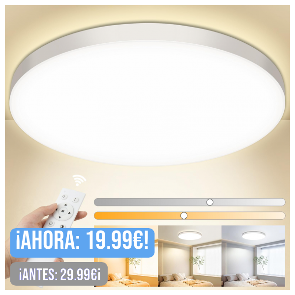 OUILA Plafon LED Techo Regulable, 24W 2000LM Lampara Techo con Mando a Distancia, IP44 Ø28cm Lampara LED Techo Plafones para Techo Led para Dormitorio Cocina Salon Baño Comedor Pasillo