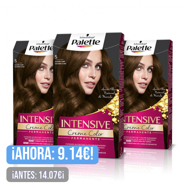 PALETTE Intensive Creme Color 5-0 Castaño Claro, tinte de pelo permanente con aceite de macadamia y almendras, cubre el 100% de las canas y raíces, para un color radiante