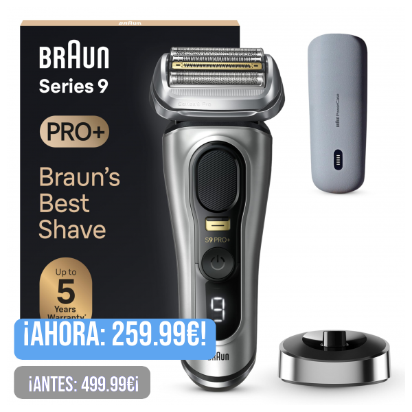 Braun Series 9 Pro+ Afeitadora Eléctrica Hombre, Máquina de Afeitar Barba, PowerCase, En Seco Y En Mojado, 9527s, Plata