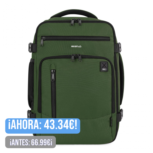 ECOHUB Ryanair Mochila Viaje Cabina Avion 40x20x25 Maletas de Viaje Bolsa de Viaje Bolso del Ordenador Portátil Maleta de Mano Under Seat Eco Pet Mochila para Equipaje de Mano 20L,Patentado(Verde)