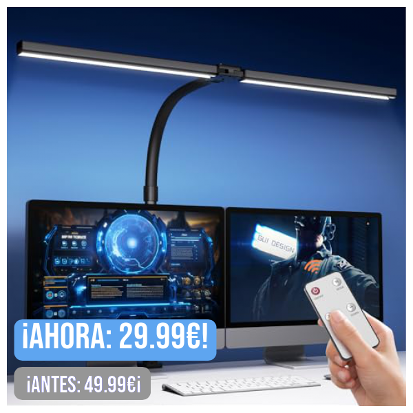 Tyonto 1300LM lampara de Escritorio LED 24W 80CM de Doble Cabeza Regulable con Control Remoto,24W 80CM para Monitor luz mesa con Abrazadera, Luz Diurna lamparas Oficina en Casa Brazo Giratorio pinza