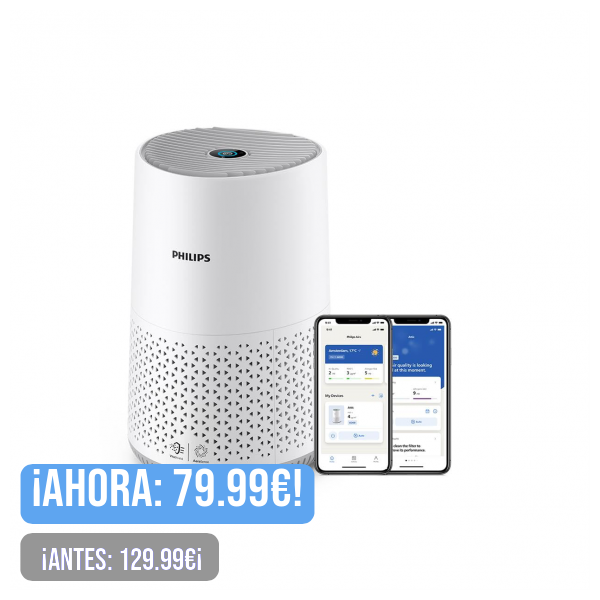 Philips Purificador de Aire Serie 600, Eficacia energética, Para alérgicos, El filtro HEPA elimina el 99,97% de los contaminantes, Cubre hasta 44m2, Controlado por app, Blanco (AC0651/10)