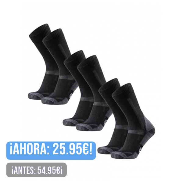 DANISH ENDURANCE Calcetines Antiampollas Senderismo, Lana Merino Transpirable, Hombre y Mujer, 3 Pack, Negro/Gris, 39-42