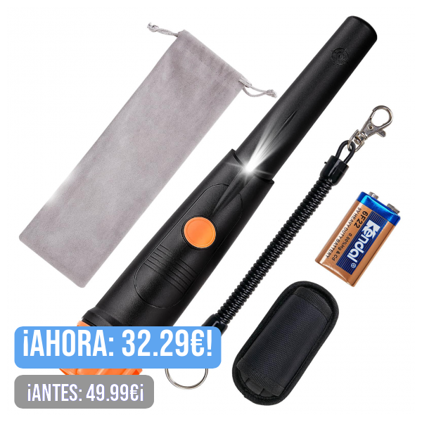 SUNPOW Pinpointer Detectores de Metales IP68 Impermeable 5-10 Metros Bajo el Agua con 1 Pilas Naranja Portátil Herramientas para Buscar Oro Plata Monedas para Junior Niño Adultos (Negro)