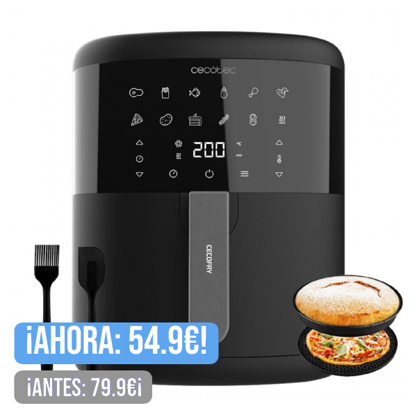 Cecotec Freidora sin Aceite 6 L de Aire Caliente con Accesorios Cecofry Bombastik 6000 Full, 1700 W, Tecnología PerfectCook, Regulación de Temperatura y Tiempo, Control Táctil, 12 Modos