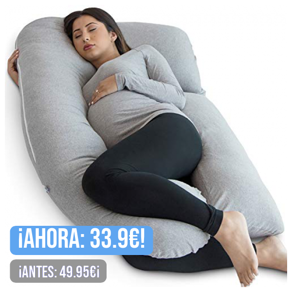 Pharmedoc Almohada para Embarazadas, Almohada de Cuerpo Entero en Forma de U Gris y Soporte para la Maternidad - Soporte para la Espalda, Caderas, piernas y Vientre para Mujeres Embarazadas