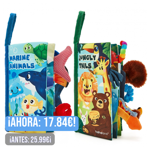 hahaland Libros Bebe Juguetes Bebes 0-3 6-12 Meses 2PCS Libros de Tela Blandos para Bebes Recien Nacido Niños Educativo Juguetes Niños 1 año, Animales Libro Sensorial Suave de Actividades para Bebé