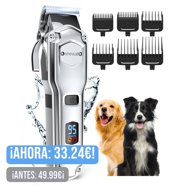 oneisall Premium Maquina Cortar Pelo Perros, IPX7 Todo el Cuerpo Lavable Maquinilla Inalámbrico Cortapelos Apta para largo y pelo grueso (plateado)