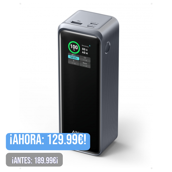 Anker Prime Power Bank Carga Rapida, Cargador Portátil de 27,650 mAh, 250W, y con 3 Puertos, Compatible con iPhone 15 Series, Samsung, MacBook, etc.(Base no incluida)