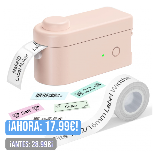 Makeid Etiquetadora Portátil | Impresora de Etiquetas Bluetooth | con Cinta de Etiquetas, Oficina o para el hogar, Compatible con iOS Android Rosa