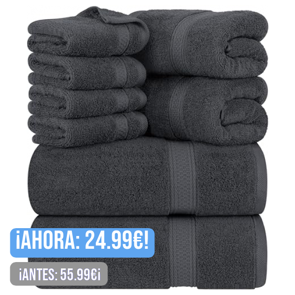 Utopia Towels - Juego de Toallas Premium de 8 Piezas, 2 Toallas de baño, 2 Toallas de Mano y 4 toallitas - Algodón - Calidad del Hotel, súper Suave y Altamente Absorbente (Gris)