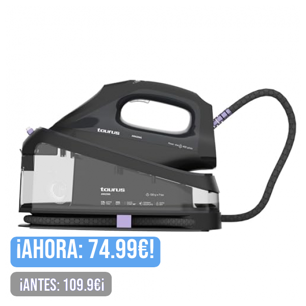 Taurus Amazing - Centro de planchado SSD3002 3000W, 7 bares depresión, Vapor continuo 130g/min, Golpe vapor 400g/min, Quick-Start, Suela cerámica, Funciones ECO y MAX, Auto Off, Depósito 15L