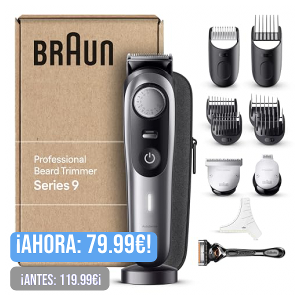 Braun Recortadora Profesional De Barba Series 9 BT9440, Recortadora Con Accesorios De Barbero Y 180 Minutos De Autonomía