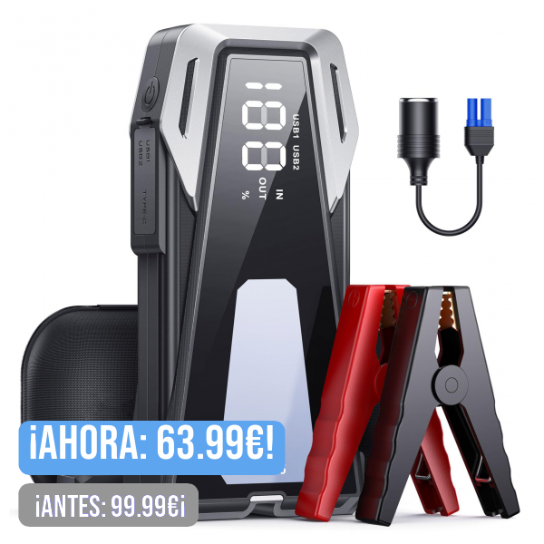 Arrancador de Coches 4000A, 12V Arrancador de Baterias de Coche(AII Gas o hasta 10L Diesel), 23800mAh Arrancador Coche Portatil con Pantalla LCD, Linterna LED, Función de Arranque Forzado